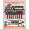 4-Tier Wall Mounted Tool Rack in Black Carbon Steel with 8 Drill Slots and Mesh Shelves
